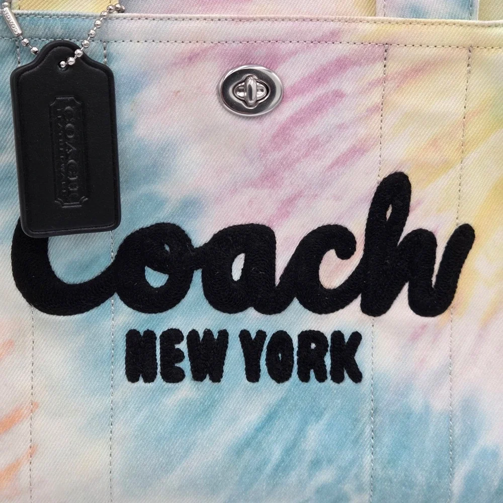 Coach NEW Rainbow Tie Dye Cargo Tote Bag CU128 Canvas‎ 2-Way Purse - Picture 3 of 9